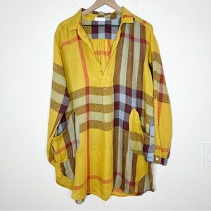 CP Shades Linen Teton Tunic Top Yellow Madras Plaid Shirt size Medium